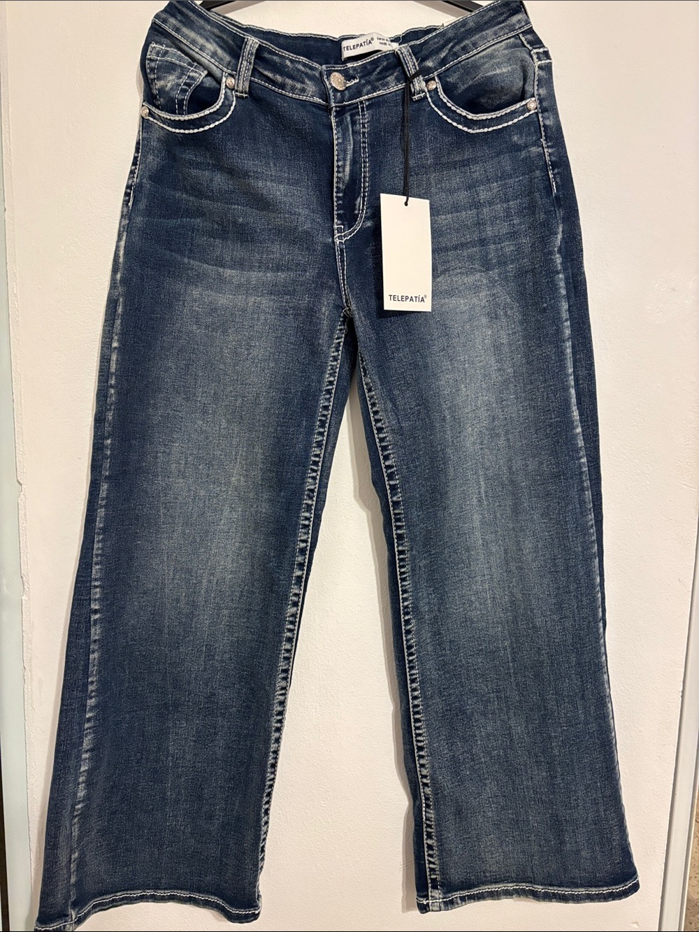 Telepatia-Women's Dark Blue Wide-Leg Jeans